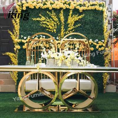 Modern wedding furniture gold retangular dining table with benz base