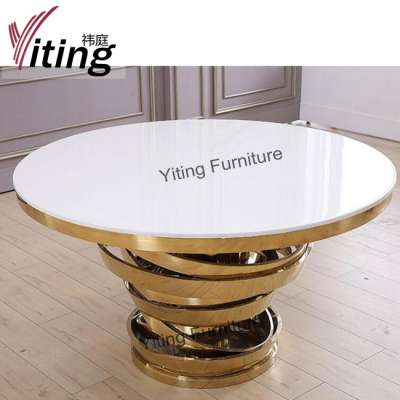 Creative round shaped stainless steel gold dining table with mdf top