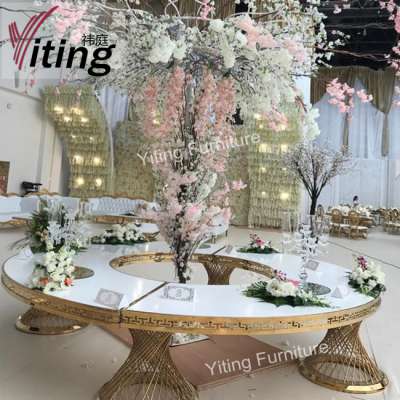 Modern gold color stainless steel banquet round table with mdf top