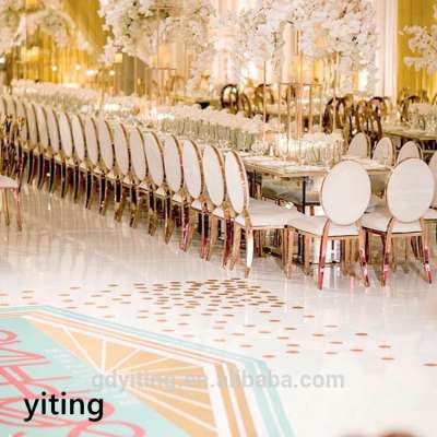 strong frame and strong glass top gold stainless steel wedding dining table