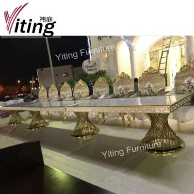 Retangular stainless steel gold banquet table with mdf top