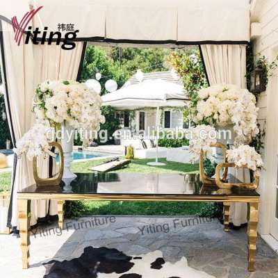 Hotsale wedding event furniture gold stainless steel 12 seater wedding table