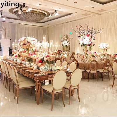 Romantic metal frame round shape stainless steel wedding table and chairs