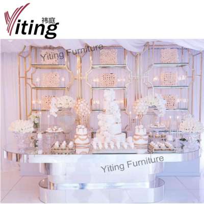 Luxury fancy gold stainless steel dining table for wedding banquet