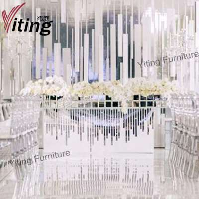 New arravial retangular shape hotel wedding dining table with mirror glass top