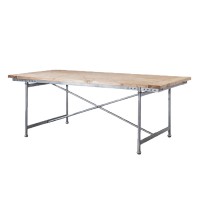 Restaurant Vintage Industrial Tube Iron X Base Leg Solid Wooden Top Dining Table with Wheels